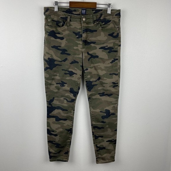 Gap Jeggings SIZE 29 Stretch Green Camo Low‎ Rise Skimmer Legging Pockets Denim - Picture 2 of 13